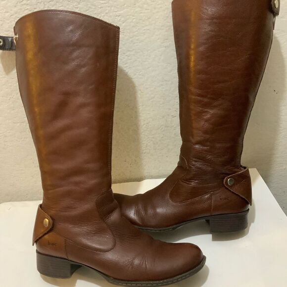BOC Born Knee High Brown Leather Buckled Zip Riding Boots C07206 Women Size 9 - Picture 1 of 10